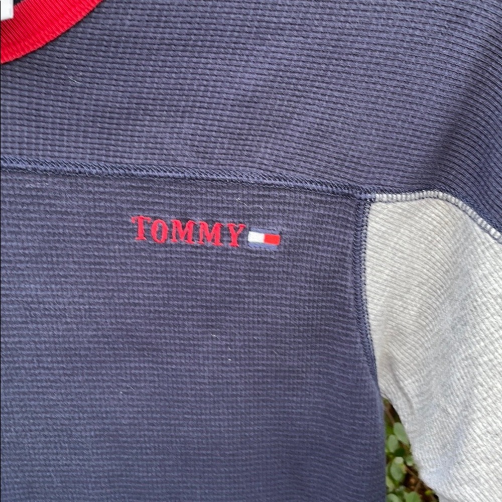 Tommy Hilfiger Thermal Waffle Long Sleeves Blue Gray Top Tee Layer Look M
